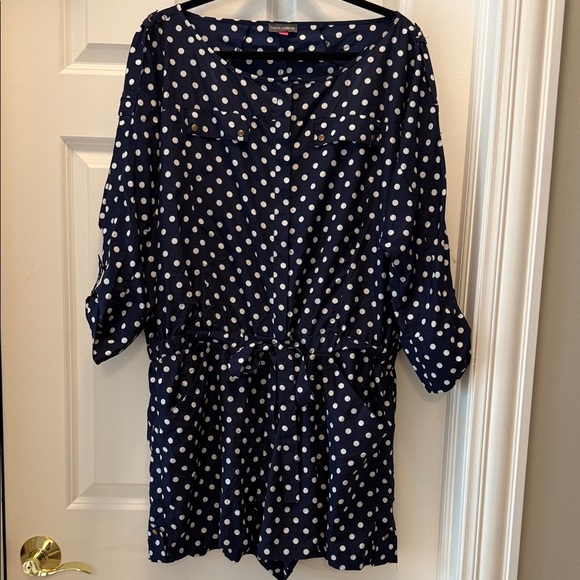 Vince Camuto Pants - Vince Camuto Dark Blue and White Polka Dot shorts jumpsuit